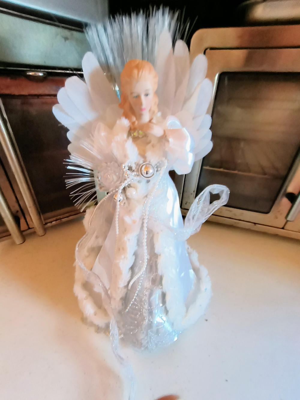 White Angel Tree Topper - Elegant Holiday Figurine 12 Tall Cone Bottom